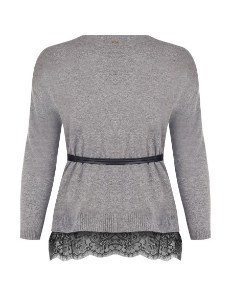 Ruime curvy-trui met kanten onderrand en lange, smalle riem van imitatieleer – Rinascimento Curvy
