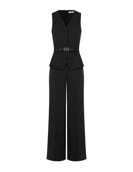 Jumpsuit van cadystof met tweedeligeffect, bijpassende stevige riem en gesp met RR Rinascimento-logo