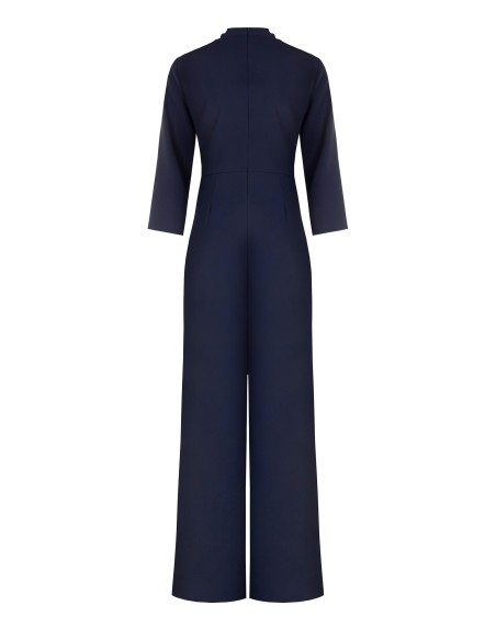 Palazzo-jumpsuit van soepelvallende stof met overslaghals en metalen detail van Rinascimento