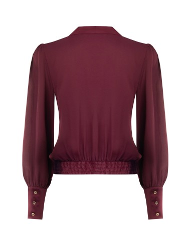 Ballonblouse van georgette met reverskraag en maxi-manchetten van satijn, Rinascimento