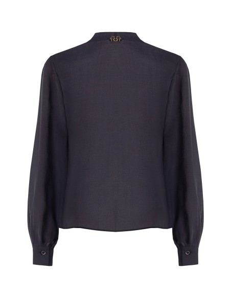 Soepelvallende blouse van lyocell met V-hals en volant Rinascimento