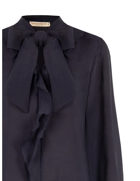 Soepelvallende blouse van lyocell met V-hals en volant Rinascimento