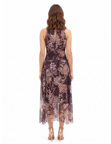 Lange jurk van bedrukte chiffon met strik en geplooide taille Rinascimento