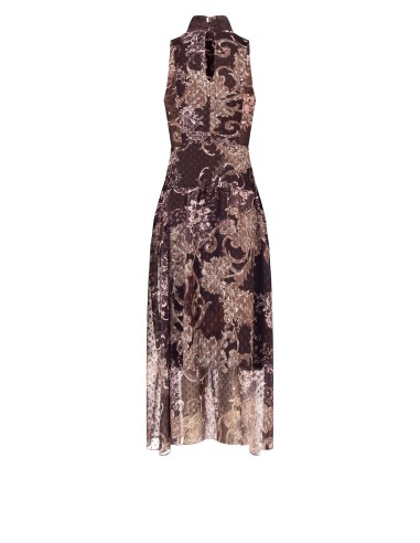 Lange jurk van bedrukte chiffon met strik en geplooide taille Rinascimento