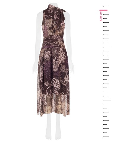 Lange jurk van bedrukte chiffon met strik en geplooide taille Rinascimento