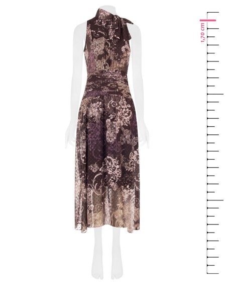 Lange jurk van bedrukte chiffon met strik en geplooide taille Rinascimento