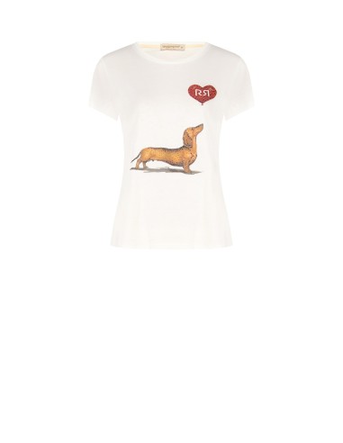 Regular katoenen T-shirt met teckel-, hart- en strassprint van Rinascimento