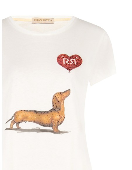 Regular katoenen T-shirt met teckel-, hart- en strassprint van Rinascimento