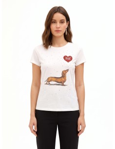 Regular katoenen T-shirt met teckel-, hart- en strassprint van Rinascimento