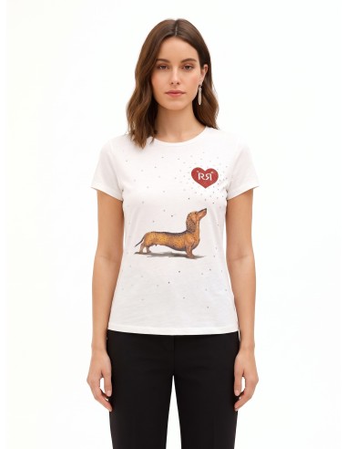 Regular katoenen T-shirt met teckel-, hart- en strassprint van Rinascimento