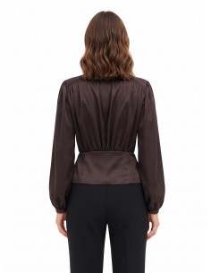 Wikkelblouse van satijn met V-hals en afneembare foulard met logo van Rinascimento 2