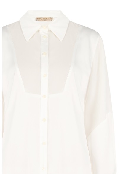 Ruimvallend en soepelvallend satijnen shirt met een inzetstuk van semitransparante georgette van Rinascimento
