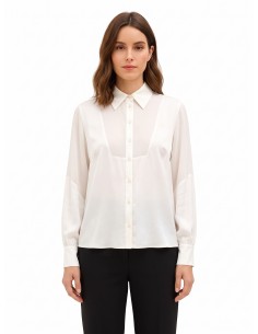Ruimvallend en soepelvallend satijnen shirt met een inzetstuk van semitransparante georgette van Rinascimento