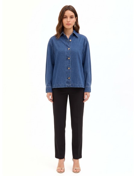 Asymmetrisch oversized denimjack met geplooide achterkant Rinascimento