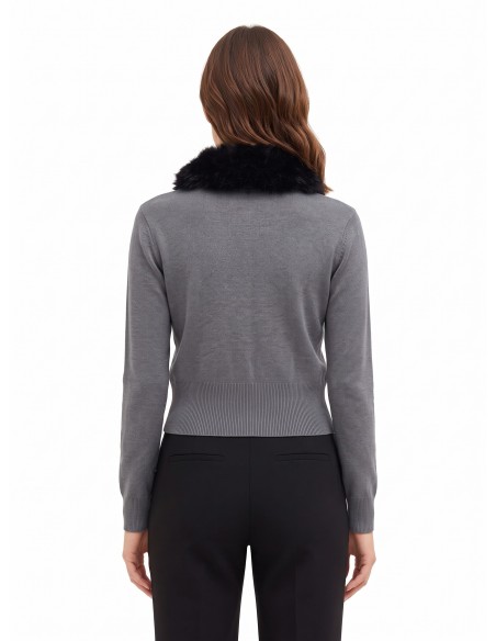 Polo-cardigan met afneembare kraag van imitatiebont van Rinascimento