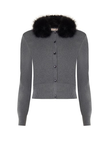 Polo-cardigan met afneembare kraag van imitatiebont van Rinascimento