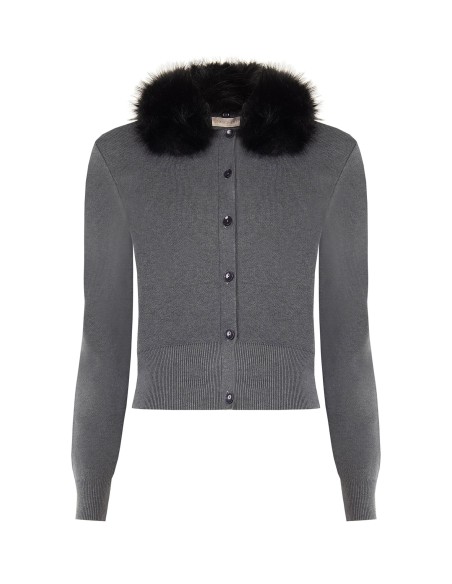 Polo-cardigan met afneembare kraag van imitatiebont van Rinascimento