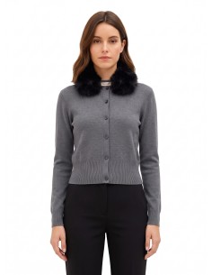 Polo-cardigan met afneembare kraag van imitatiebont van Rinascimento