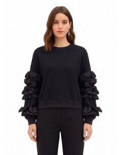 Regular-fit katoenen sweatshirt met taft ruches op de mouwen Rinascimento