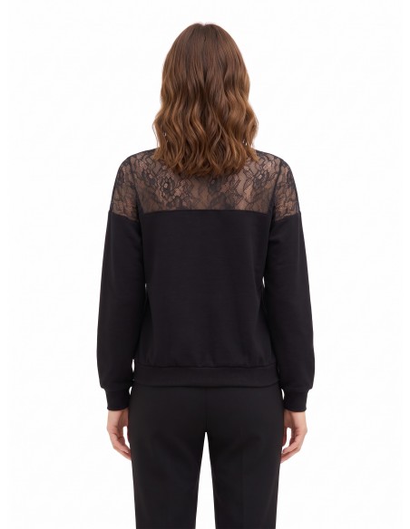 Oversized katoenen sweater met kanten inzetstuk Rinascimento
