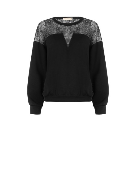 Oversized katoenen sweater met kanten inzetstuk Rinascimento