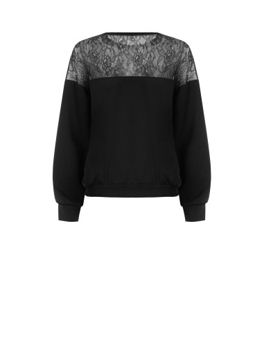 Oversized katoenen sweater met kanten inzetstuk Rinascimento