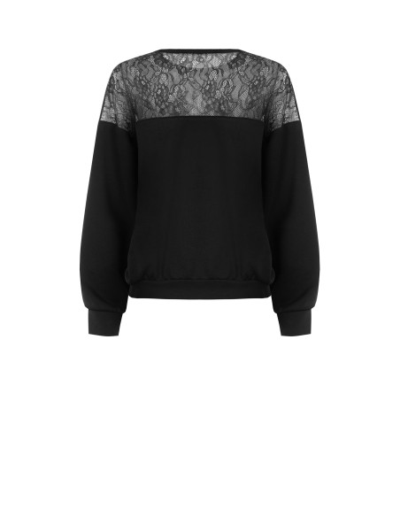 Oversized katoenen sweater met kanten inzetstuk Rinascimento