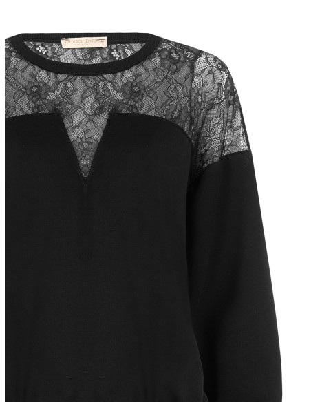 Oversized katoenen sweater met kanten inzetstuk Rinascimento