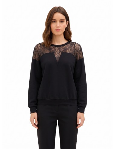 Oversized katoenen sweater met kanten inzetstuk Rinascimento