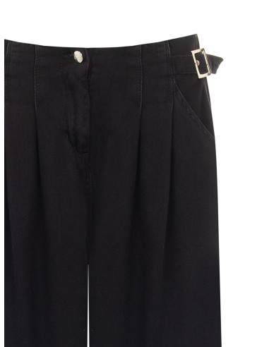 Superwijde jeans met plooien en gespen aan de zijkanten – Rinascimento