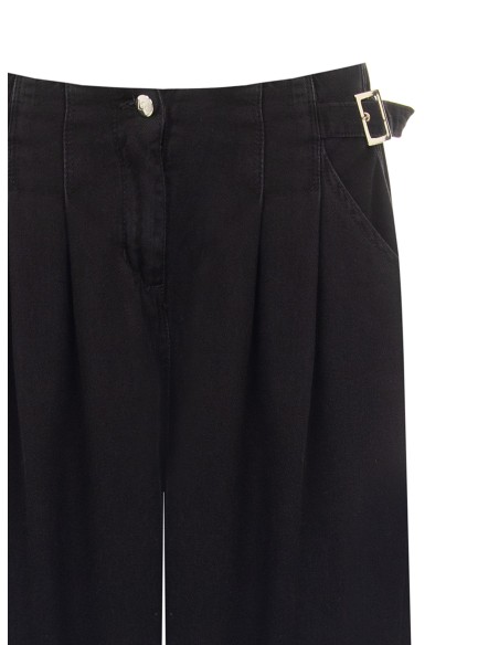 Superwijde jeans met plooien en gespen aan de zijkanten – Rinascimento