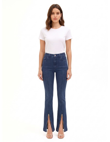 Stretch skinny jeans met uitlopende pijpen en ritsen aan de voorkant van Rinascimento
