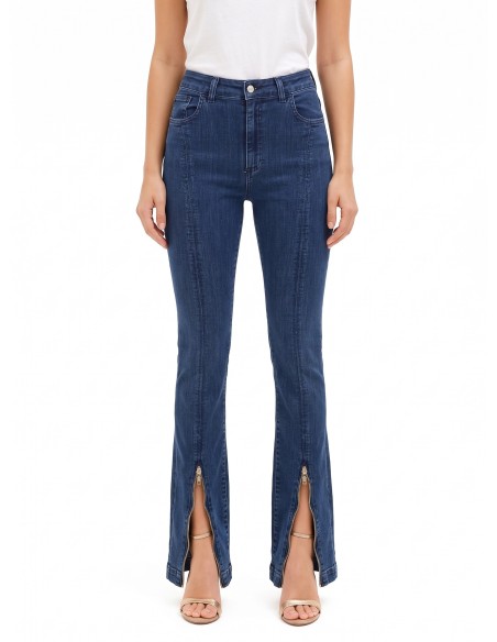 Stretch skinny jeans met uitlopende pijpen en ritsen aan de voorkant van Rinascimento