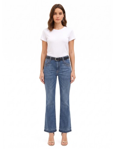 Stretch flare jeans met studs en uitgerafelde zoom Rinascimento