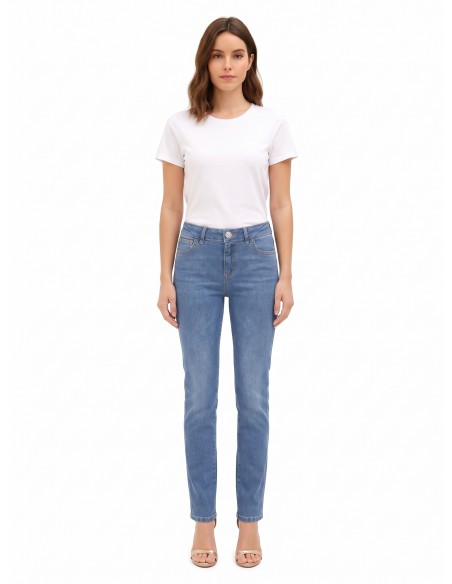 Straight jeans met stretch, medium wash, Rinascimento