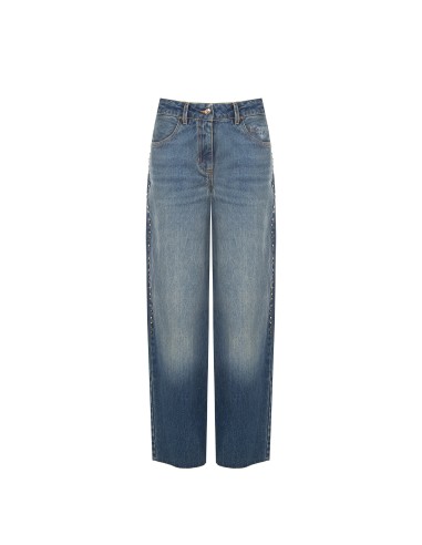 Wide-legjeans met studs en kristallen aan de zijkanten van Rinascimento