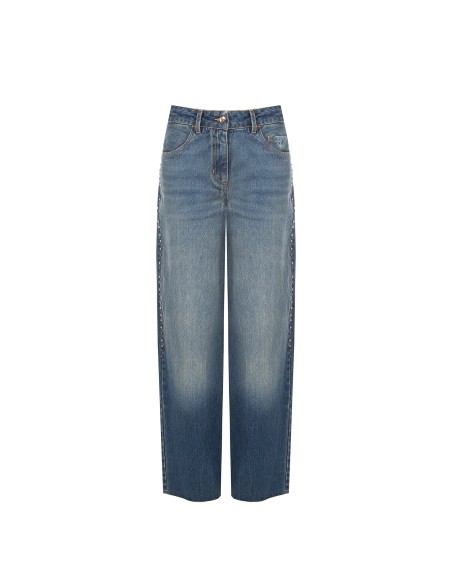 Wide-legjeans met studs en kristallen aan de zijkanten van Rinascimento