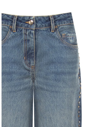 Wide-legjeans met studs en kristallen aan de zijkanten van Rinascimento