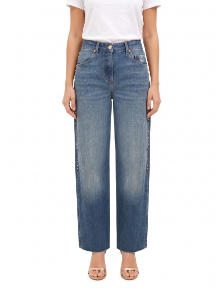 Wide-legjeans met studs en kristallen aan de zijkanten van Rinascimento