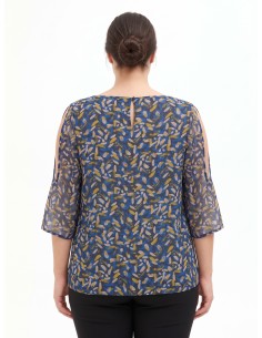 Vloeiende Curvy-blouse van georgette met druppelvormige halslijn, blote schouders en lurexdetails – Rinascimento Curvy 2