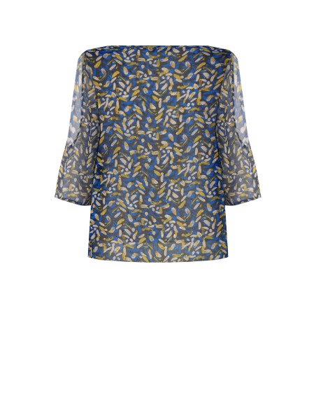 Vloeiende Curvy-blouse van georgette met druppelvormige halslijn, blote schouders en lurexdetails – Rinascimento Curvy