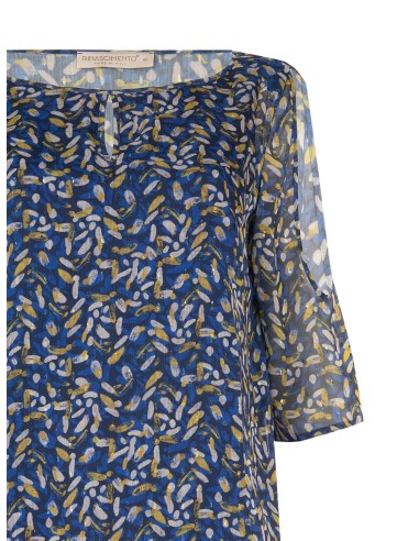Vloeiende Curvy-blouse van georgette met druppelvormige halslijn, blote schouders en lurexdetails – Rinascimento Curvy