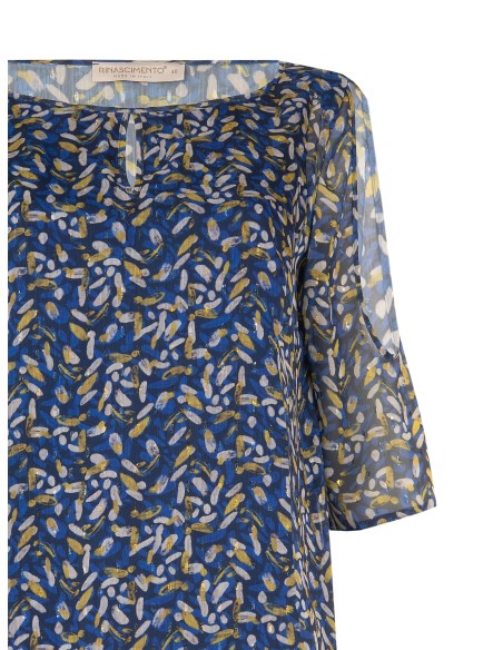 Vloeiende Curvy-blouse van georgette met druppelvormige halslijn, blote schouders en lurexdetails – Rinascimento Curvy