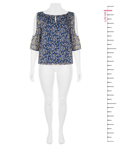 Vloeiende Curvy-blouse van georgette met druppelvormige halslijn, blote schouders en lurexdetails – Rinascimento Curvy