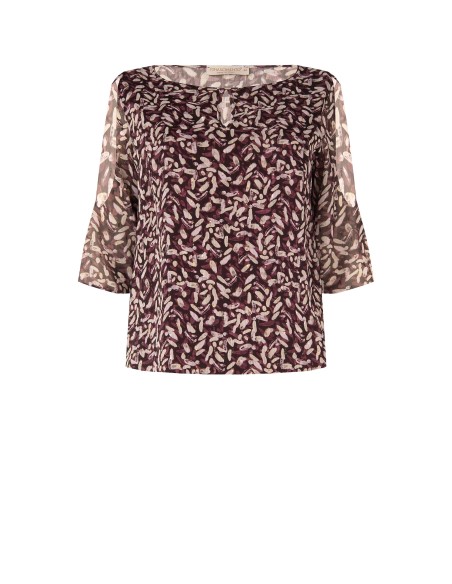 Vloeiende Curvy-blouse van georgette met druppelvormige halslijn, blote schouders en lurexdetails – Rinascimento Curvy