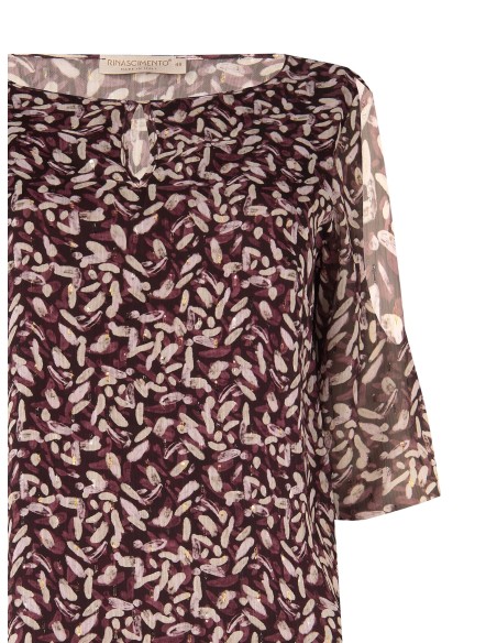 Vloeiende Curvy-blouse van georgette met druppelvormige halslijn, blote schouders en lurexdetails – Rinascimento Curvy