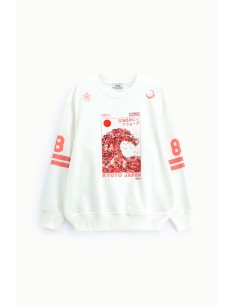 Dixie-sweatshirt met ronde hals, Kyoto-print en grafische details