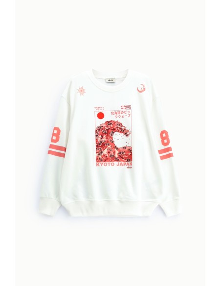 Dixie-sweatshirt met ronde hals, Kyoto-print en grafische details