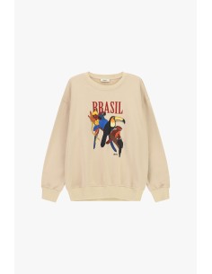 Sweatshirt met ronde hals, papegaaienprint en opschrift Dixie