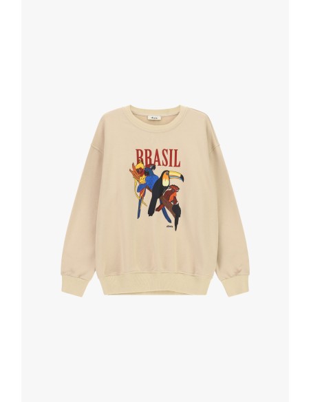 Sweatshirt met ronde hals, papegaaienprint en opschrift Dixie